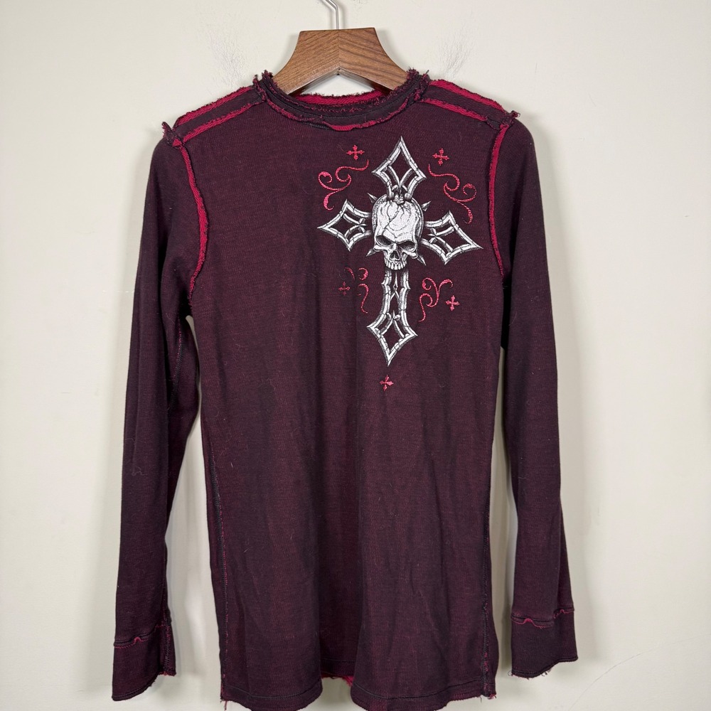 Affliction Infected Ritual Long Sleeve Reversible Thermal Shirt Large Bikercore